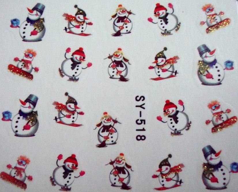 Vodolepky na zdobení nehtů - Sněhuláci SY-518 20 ks