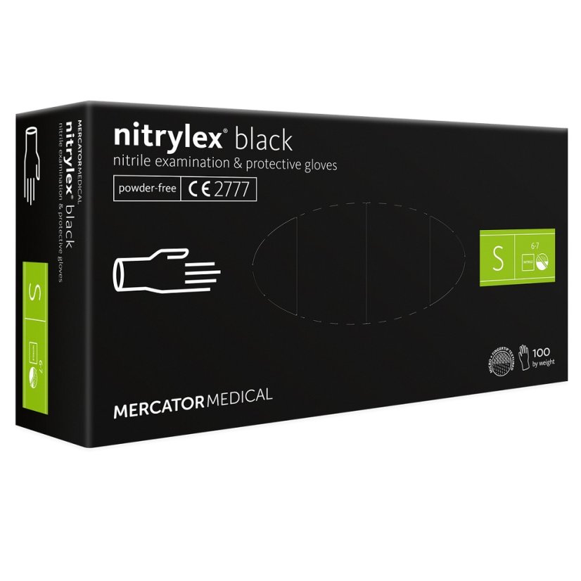 Rukavice nitrilové black, 100 ks, S černé, nepudrované