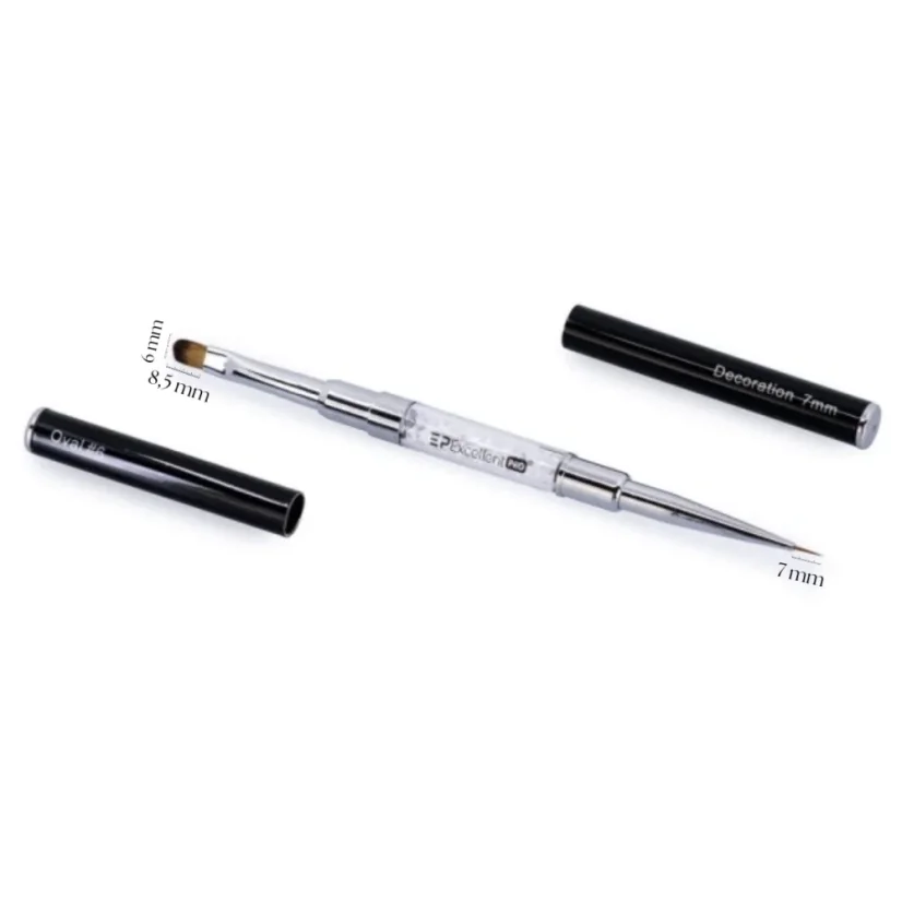 Oboustranný štětec na gel a zdobení s kamínky Excellent PRO 2in1 – Oval #6 / Deco 7 mm