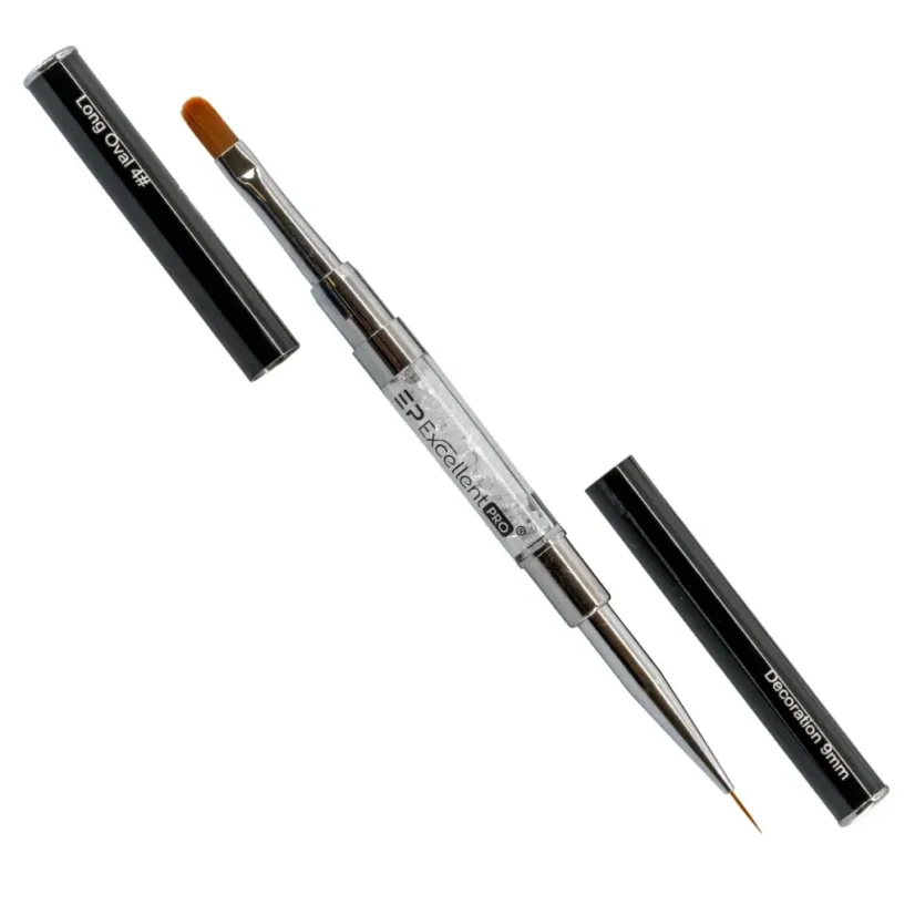 Oboustranný štětec na gel s kamínky Excellent PRO 2in1 – Long Oval #4 & Deco #9