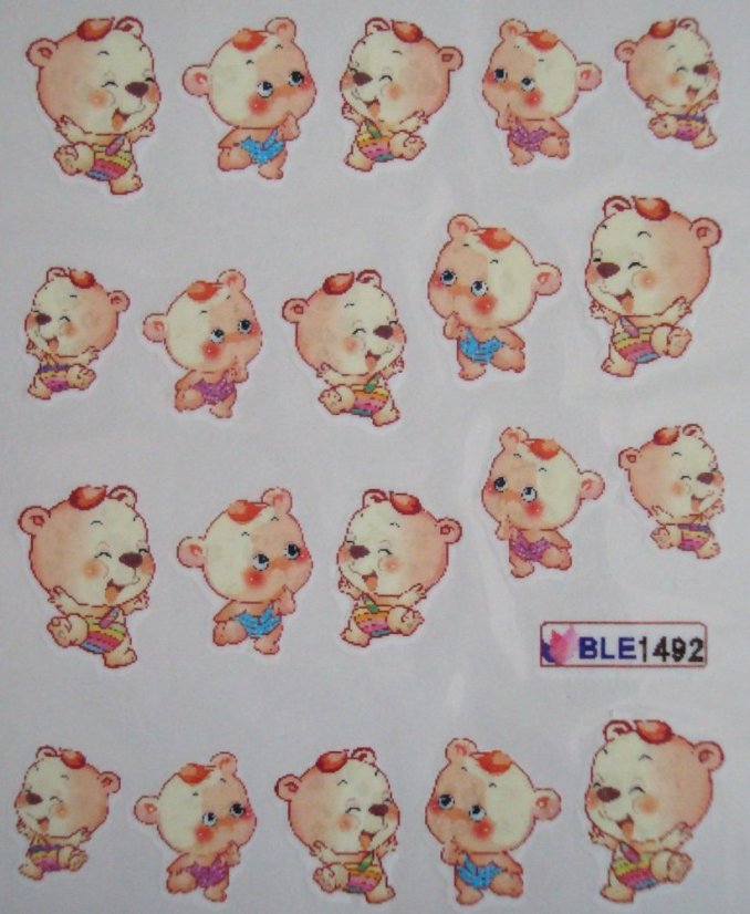 Vodolepky na zdobení nehtů - Medvídek BLE1492 20 ks