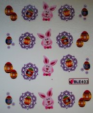 Vodolepky na zdobení nehtů - Růžový Králík a Velikonoční Vejce BLE403 20 ks