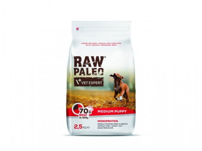 RAW PALEO Puppy Medium Size Beef - suché krmivo s hovädzím mäsom 2,5 kg.