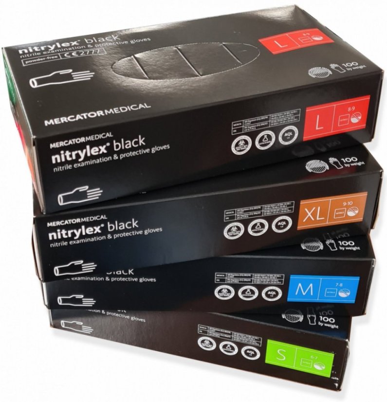 Rukavice nitrilové black, 100 ks, S černé, nepudrované