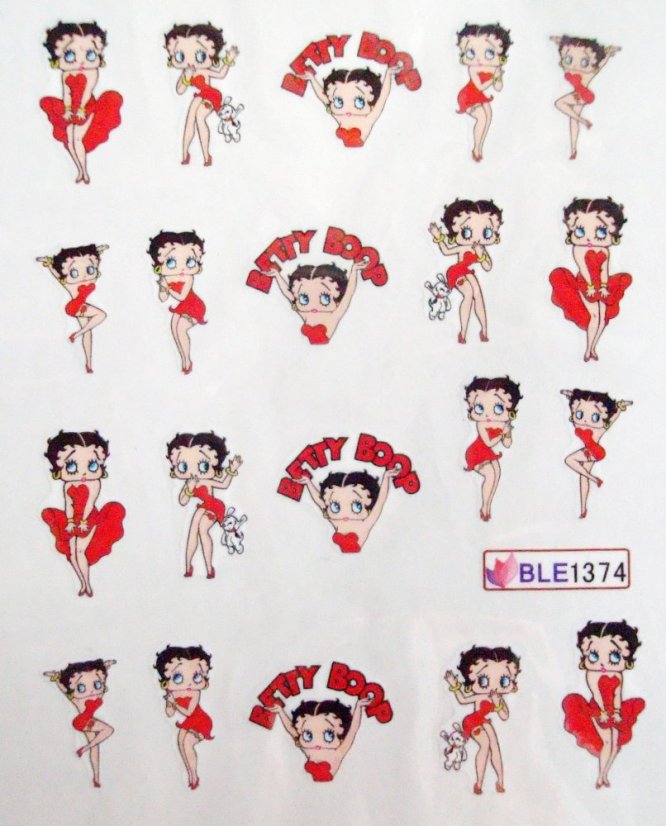 Vodolepky na zdobení nehtů -  Betty Boop červená BLE1374 20 ks