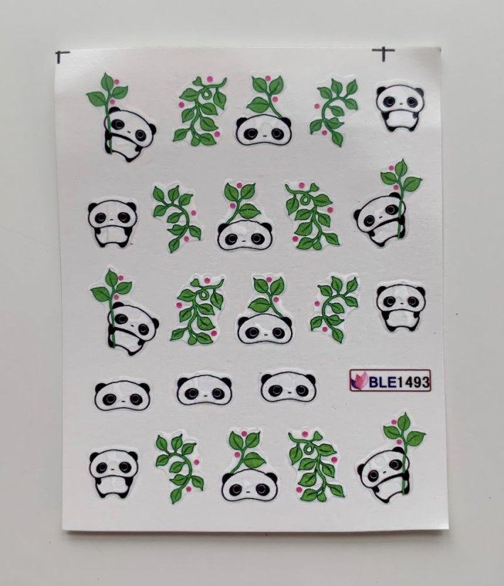 Vodolepky na zdobení nehtů - Panda se zelenými lístky BLE1493