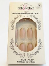 Sada umělých nehtů Press-On Nails – Krátké čtvercové s luxusním zlatým zdobením 24ks