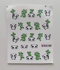 Vodolepky na zdobenie nechtov - Panda so zelenými lístkami BLE1493